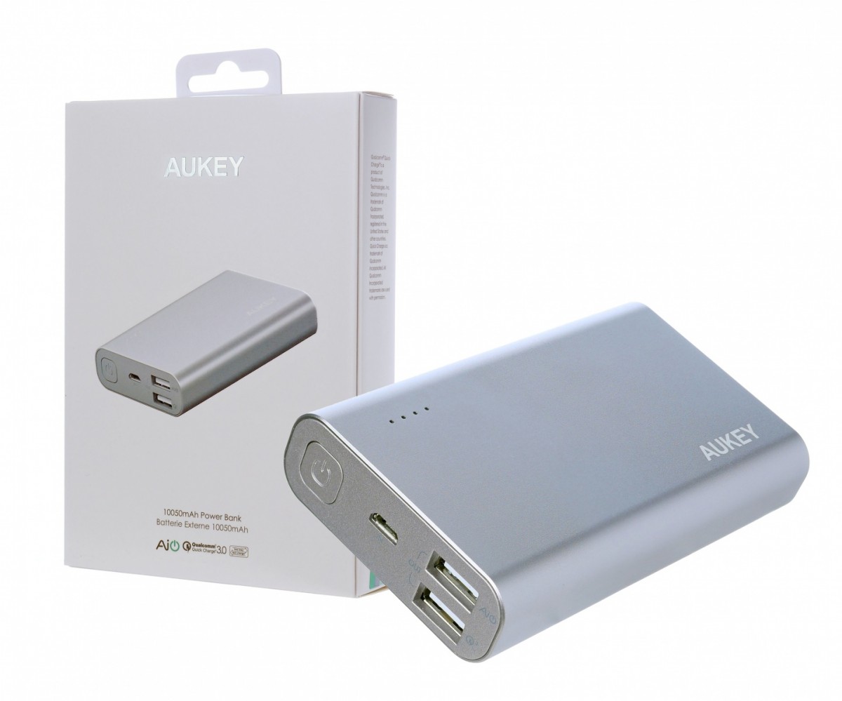 PB-AT10 Grey ultraszybki aluminiowy Power Bank | 10050 mAh | 3xUSB | 5.4A | Quick Charge 3.0 | kabel micro USB 