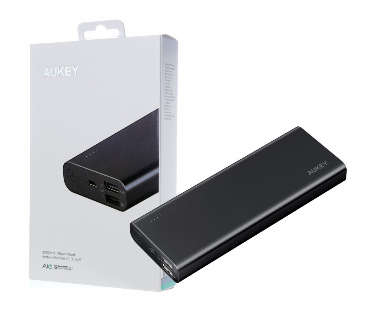 PB-AT20 Black ultraszybki aluminiowy Power Bank | 20100 mAh | 3xUSB | 5.4A | Quick Charge 3.0 | kabel micro USB