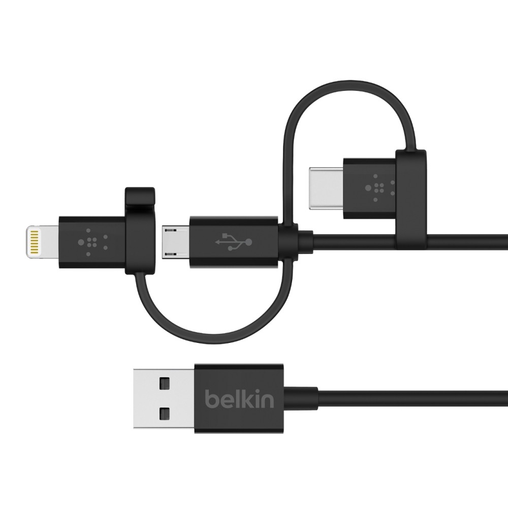 Kabel uniwersalny MFi USB-A do microUSB/USB-C/Lightning 1,2m czarny