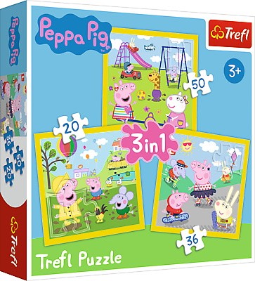 Puzzle 3w1 - Świnka Peppa - Wesoły dzień Peppy