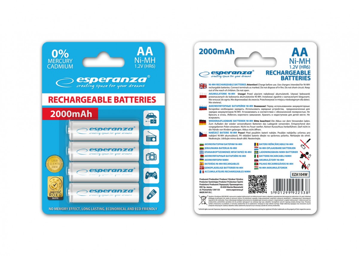 Akumulatory NI-MH AA 2000mAh 4szt. białe