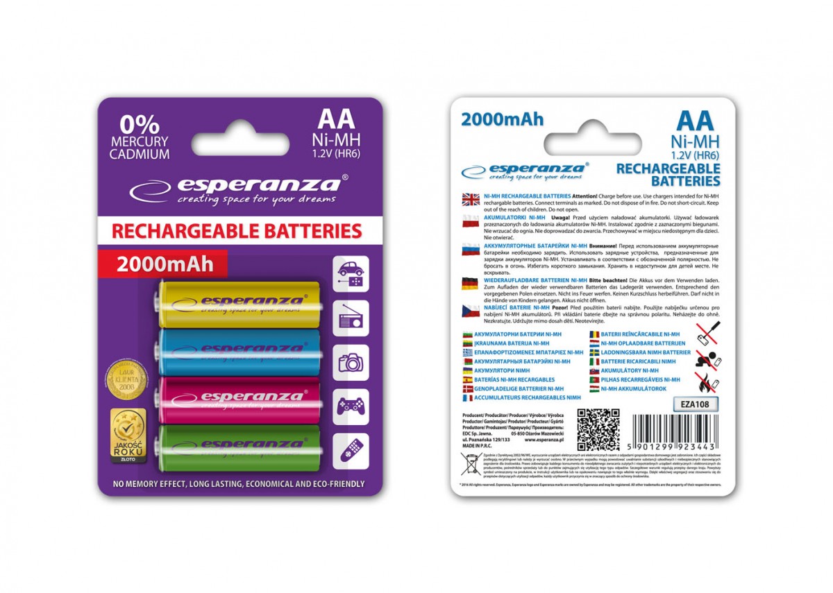 Akumulatory AA 2000mAh 4szt. mix kolorów