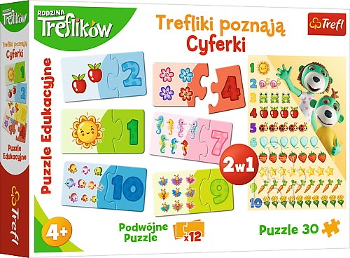 Puzzle 30 elementów - Edukacyjne, Trefliki poznają cyferki