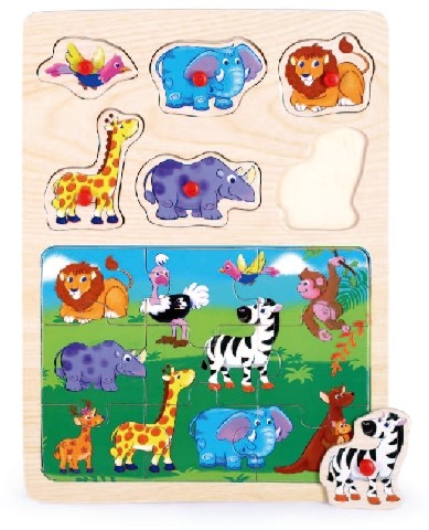 Puzzle drewniane z pinezkami 2 w 1 TOP BRIGHT - Safari