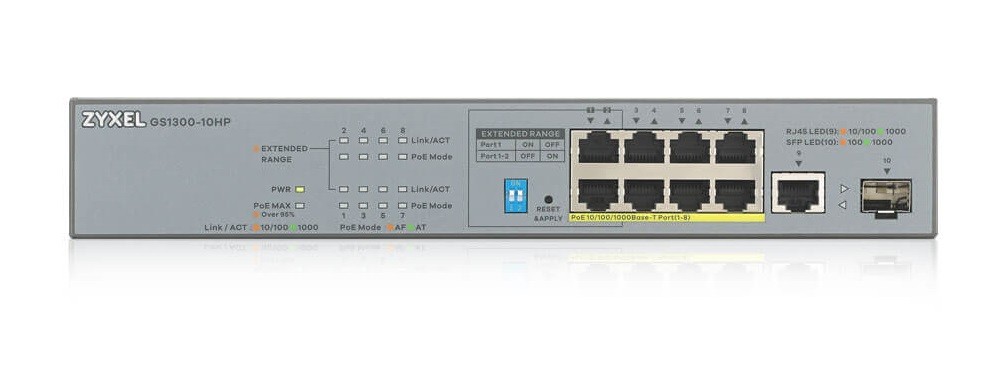 Przełącznik niezarządzalny GS1300-10HP CCTV PoE with GbE Uplink