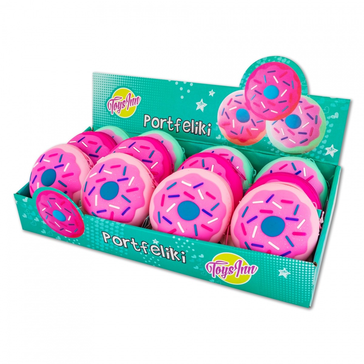 Portfelik Pączek silikon - Display 12 sztuk mix