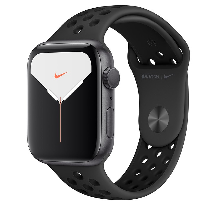 Zegarek Nike Series 5 GPS, 44mm koperta z aluminium w kolorze gwiezdnej szarości z paskiem sportowym Nike w kolorze antracytu/czarnym - S/M & M/L