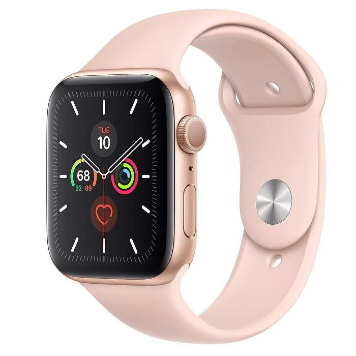Zegarek Series 5 GPS, 44mm koperta z aluminium w kolorze złotym z paskiem sportowym w kolorze piaskowego różu - S/M & M/L