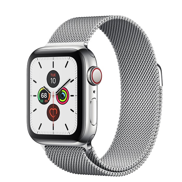 Zegarek Series 5 GPS+Cellular, 40mm koperta ze stali nierdzewnej w kolorze srebrnym z bransoletą mediolańską w kolorze srebrnym