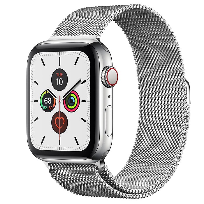 Zegarek Series 5 GPS+Cellular, 44mm koperta ze stali nierdzewnej w kolorze srebrnym z bransoletą mediolańską w kolorze srebrnym