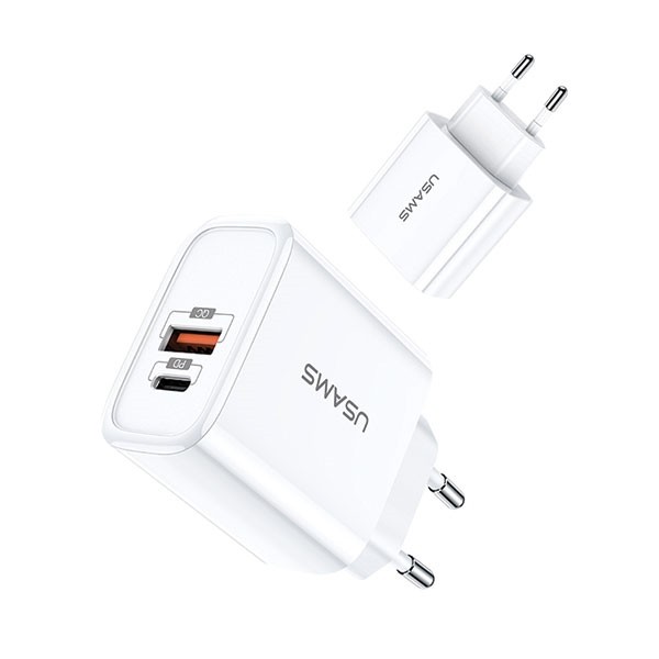 Ładowarka sieciowa USB+USB-C Fast Charging biała