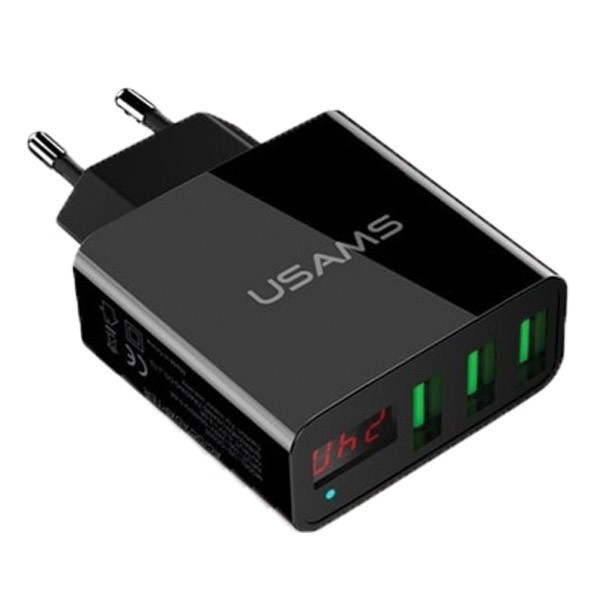 Ładowarka sieciowa 3xUSB 3A LED czarny US-CC035 