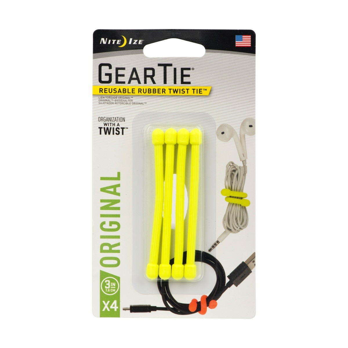 Zestaw linek Gear Tie Original 3 cale gumowy żółty neon 4 sztuki