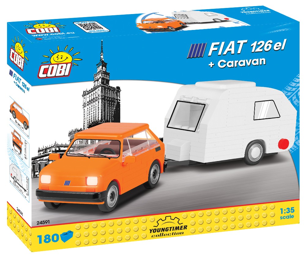 Klocki Cars Fiat 126 el + Przyczepa kempingowa