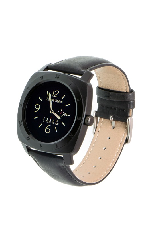 Smartwatch GT16 czarny skorzany 