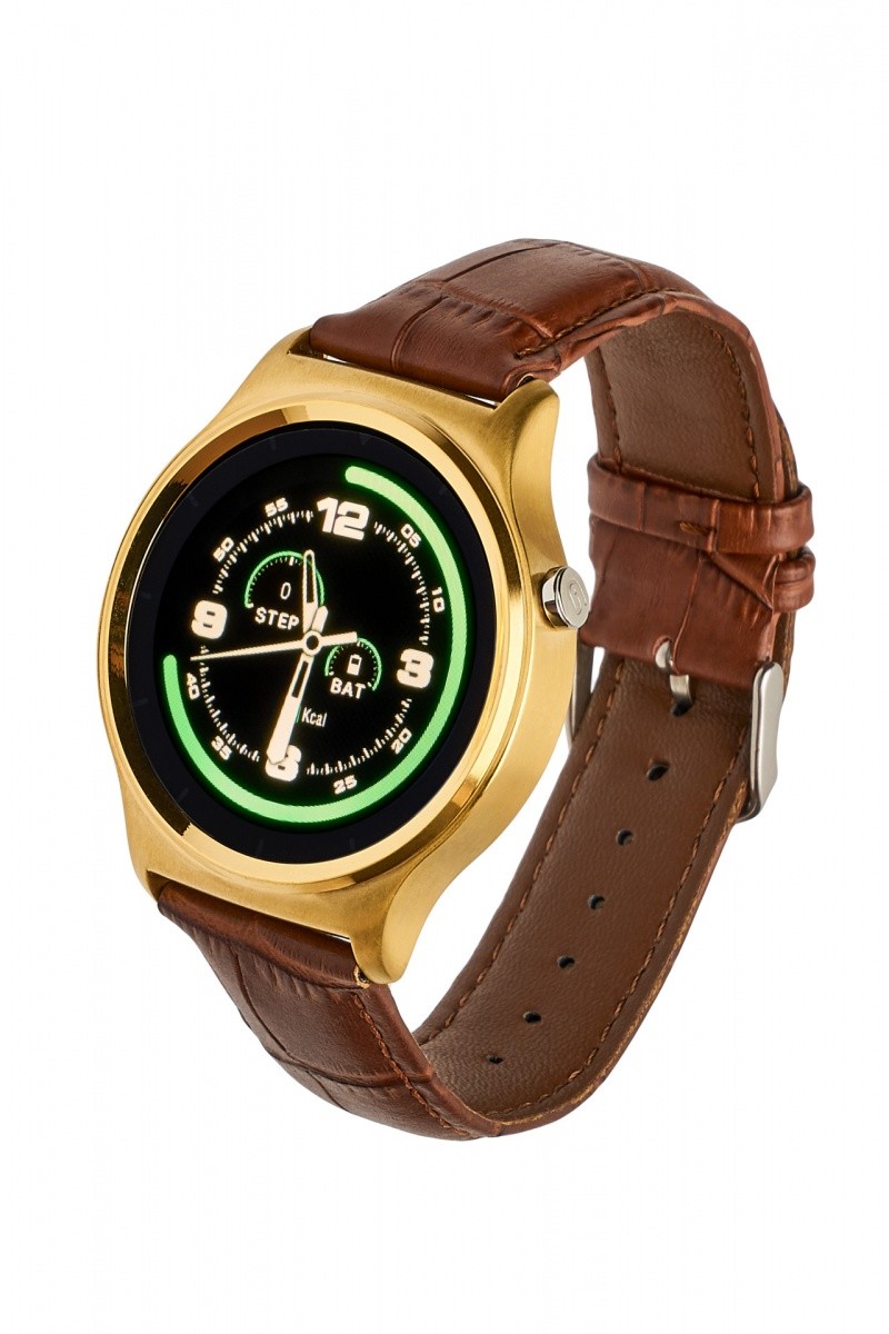 Smartwatch GT18 złoty skórzany