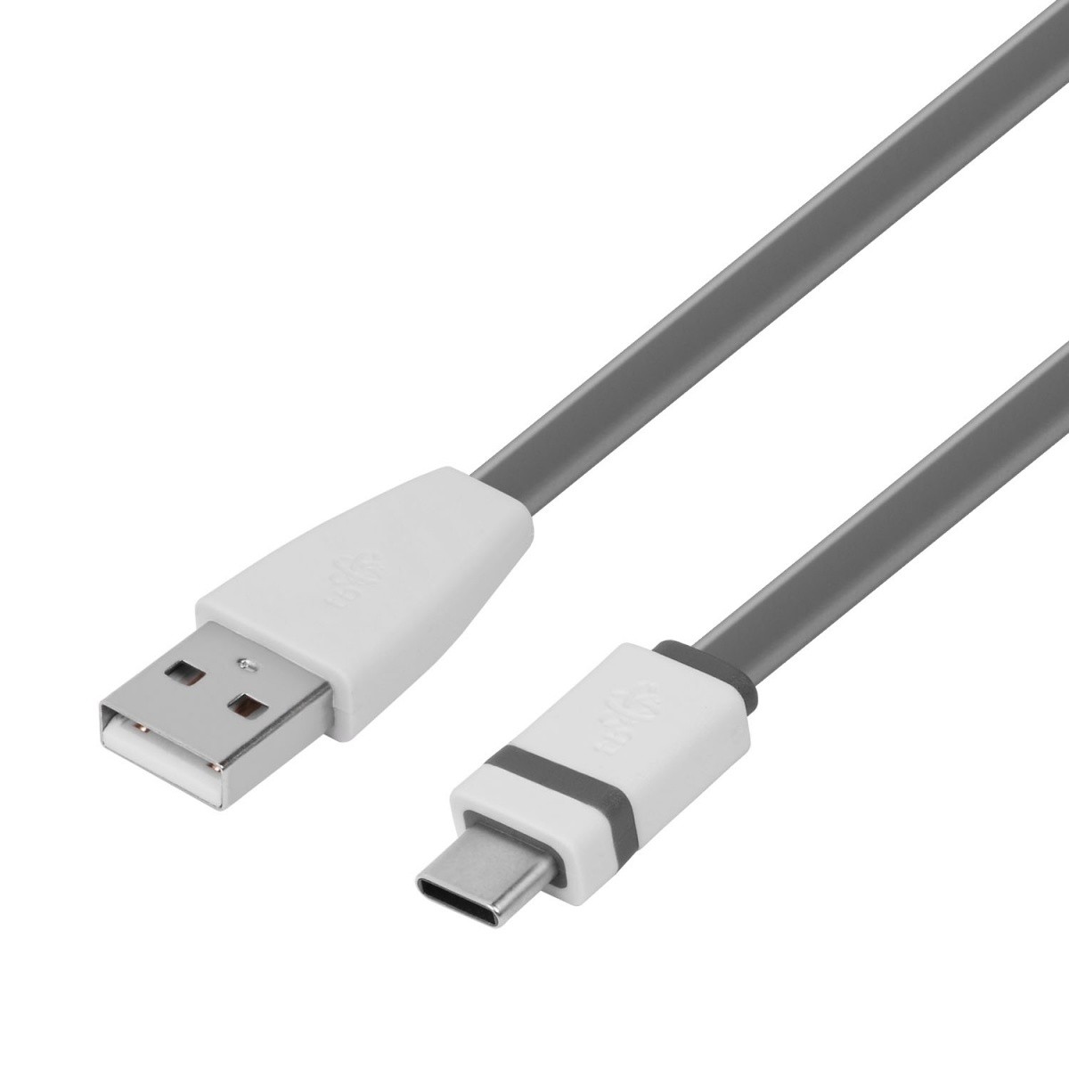 Kabel USB - USB C 1m. szary, płaski 