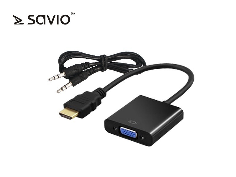 Adapter HDMI M - VGA 15 pin F + Audio Jack 3,5mm SAVIO CL-23/B