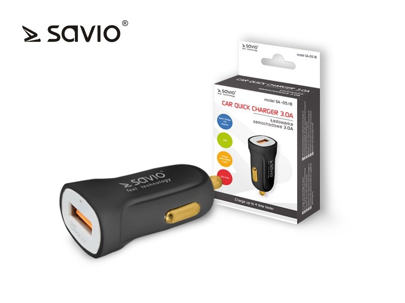 Ładowarka samochodowa Quick Charge 3.0 Savio SA-05/B 3A, 1xUSB