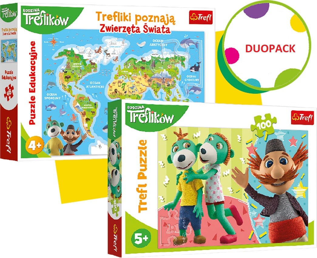 Duopack Trefliki Zwierzęta i puzzle 100 elementów