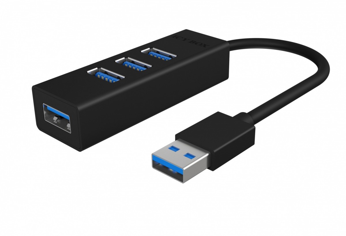 Hub IB-HUB1419-U3 USB 3.0 na 4-Port Type-A, Aluminium,      czarny, Kabel 15cm 