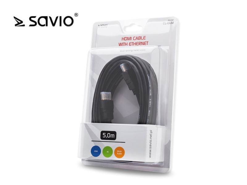 Kabel HDMI CL-08M blister, złote końcówki v1.4 3D, 4Kx2K, 5m