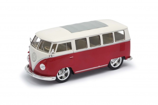 Model kolekcjonerski 1963 Volkswagen T1 Bus, czerwono-biały