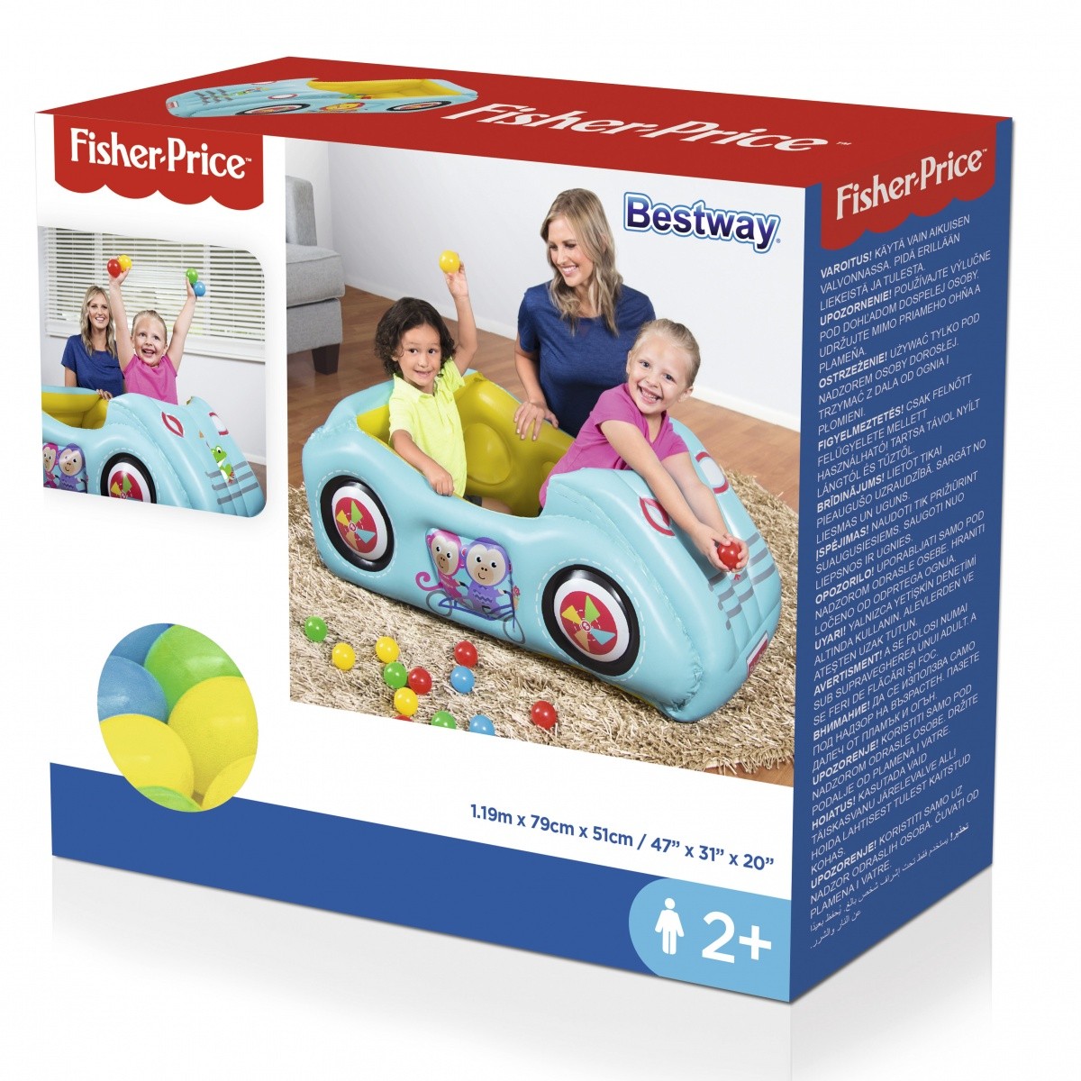 Dmuchany samochód Fisher Price z piłkami