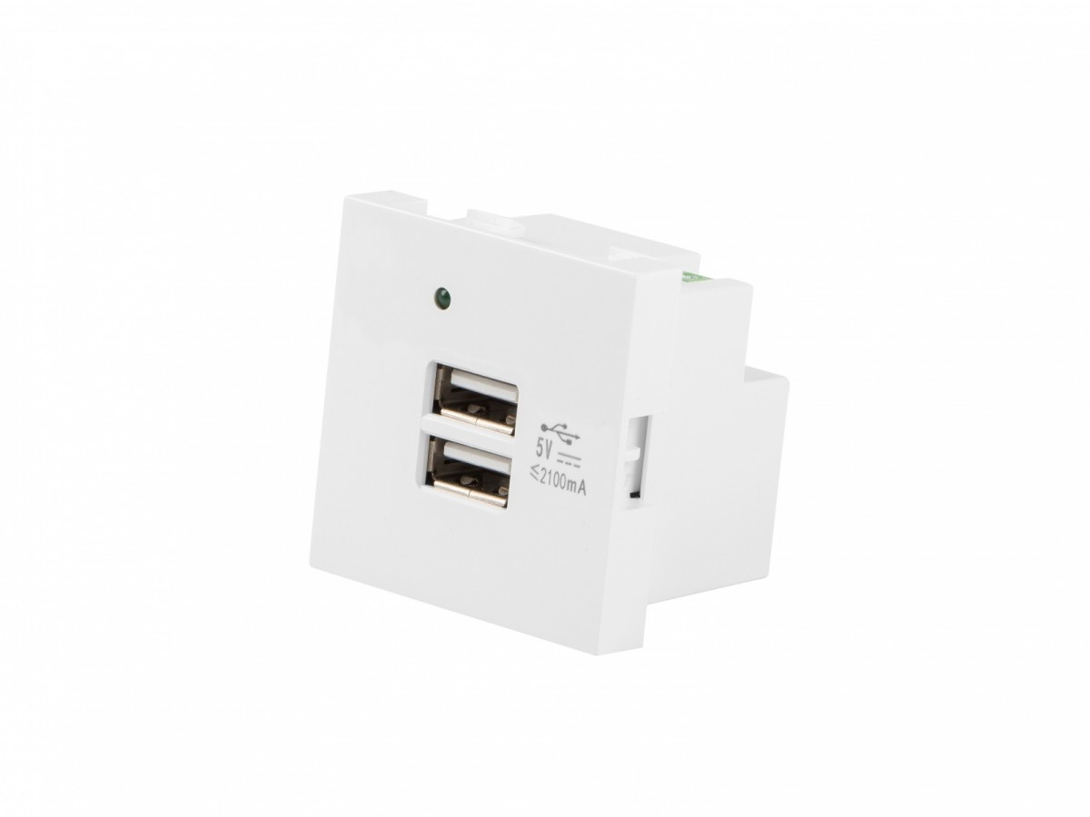 Gniazdo 45x45 230v ładowarka 2xUSB 2.1A Białe 