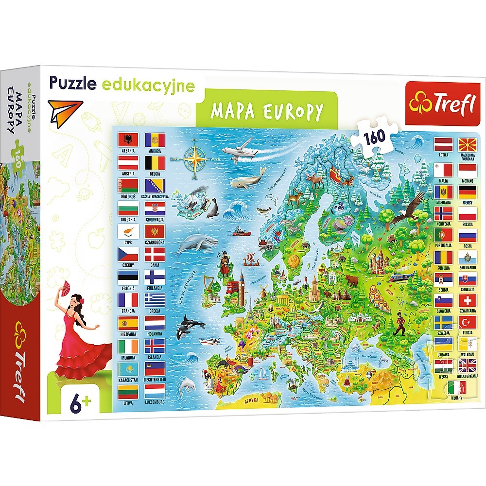 Puzzle 160 elementów Edukacyjne Mapa Europy