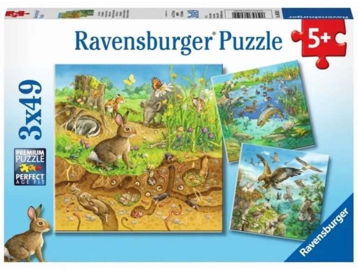 Puzzle 3x49 elementów Zwierzęce siedliska