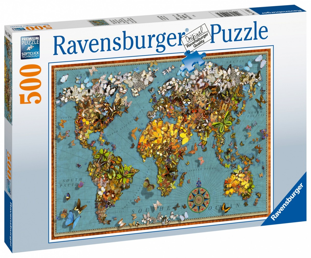 Puzzle 500 elementów Mapa Świata z motyli