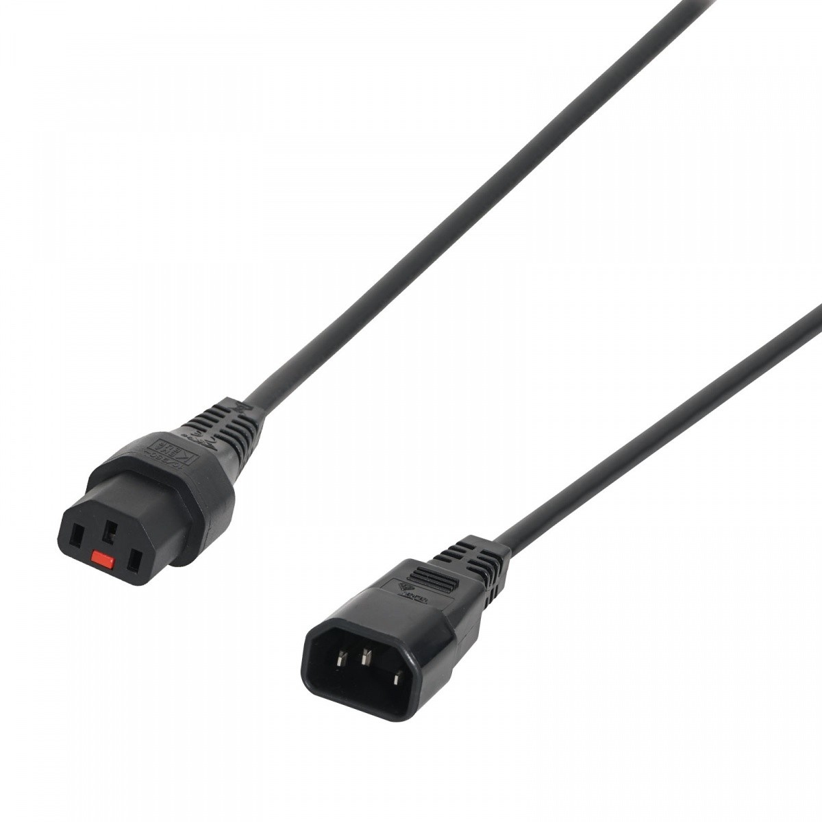 Kabel przedłużający zasilający blokada IEC LOCK 3x1mm2 C14/C13 prosty M/Ż 5m czarny