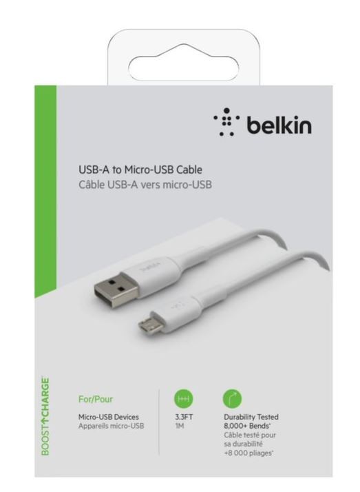 Kabel PVC USB-A micro USB  1m biały