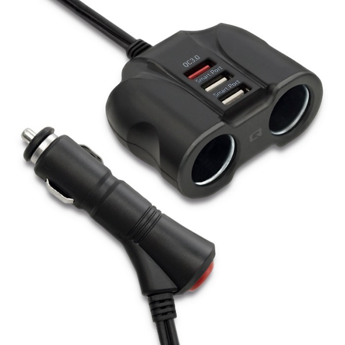 Samochodowy rozdzielacz gniazda zapalniczki 12-24V | 34W | 2.4A | 2xUSB | USB QC 3.0 | 2x gniazdo zapalniczki |+kabel 0.9m 