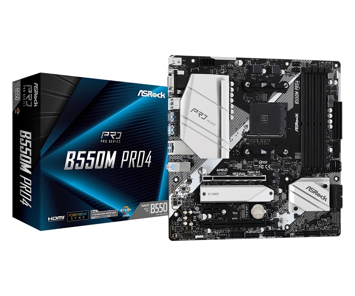 Płyta główna B550M Pro4 AM4 4DDR4 HDMI/DP/D-SUB M.2 mATX 