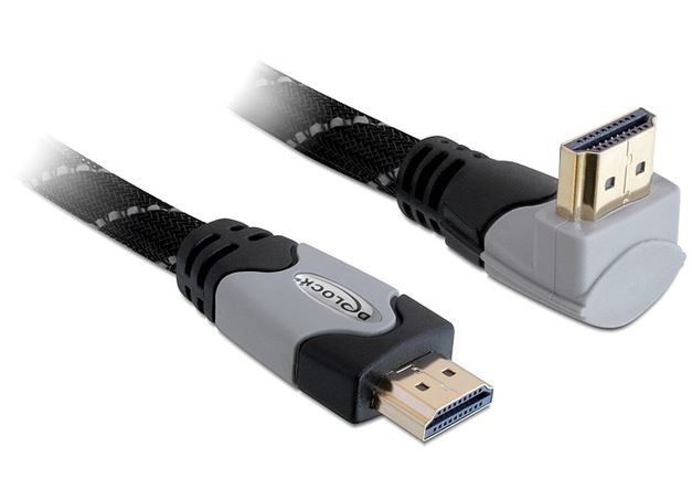 Kabel HDMI M/M V1.4 2M KĄTOWY DÓŁ CZARNO-SZARY PREMIUM SZNUR 