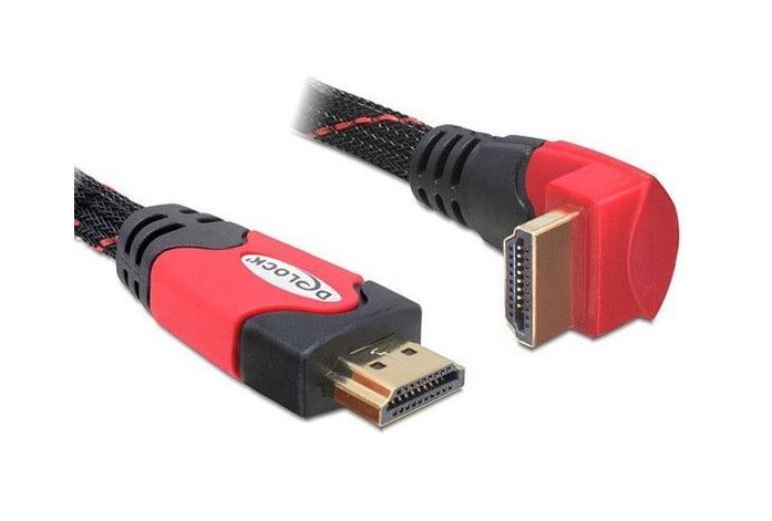 Kabel HDMI M/M V1.4 3M KĄTOWY GÓRA CZARNO-CZERWONY PREMIUM SZNUR