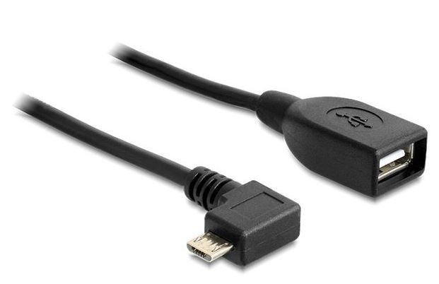 Kabel USB MICRO(M) kątowy prawo->USB-A(F) 2.0 0.5M OTG czarny