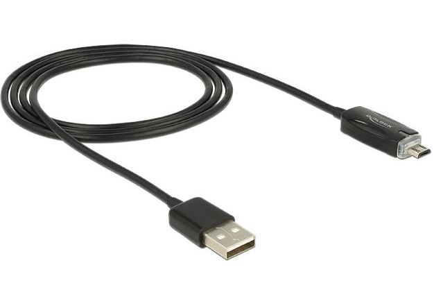 Kabel USB MICRO(M)->USB-A(M) 2.0 1M czarny wskaźnik ładow.LED