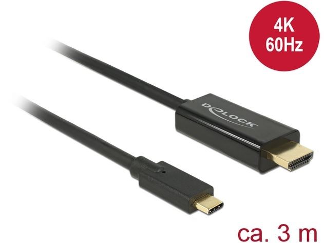 Kabel USB-C(M)->HDMI(M) 3M czarny(DISPLAYPORT ALTERNATE MODE)