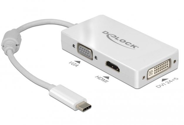 Adapter USB C(M)->HDMI(F)/VGA(F)/DVI(F)(24+5)(THUNDERBOLT 3) na kablu 13cm biały