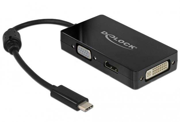 Adapter USB C(M)->HDMI(F)/VGA(F)/DVI(F)(24+1) na kablu 13 cm czarny