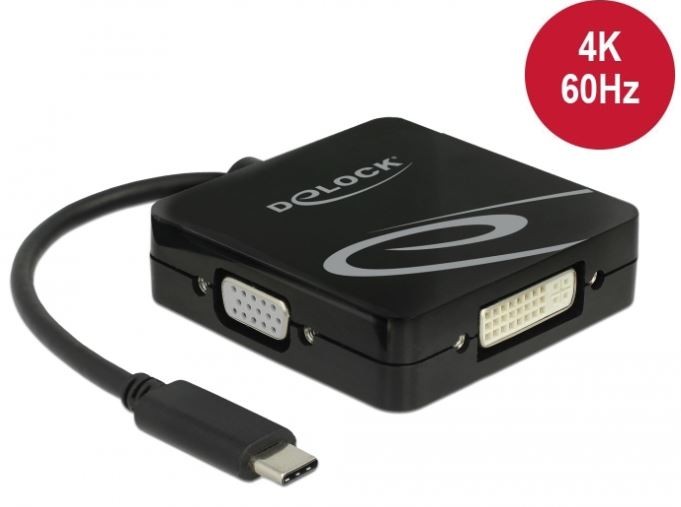 Adapter USB C(M)->HDMI(F)/VGA(F)/DVI-D(F)(24+5)/ DISPLAYPORT na kablu 10cm czarny