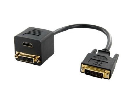 Adapter DVI-D [M] (24+1) > HDMI [F] + DVI-D [F] (24+1), czarny