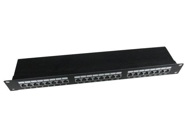 Patch Panel 24 Porty 1U 19 Kat.5e ekran z funkcją organizacji  kabli czarny 