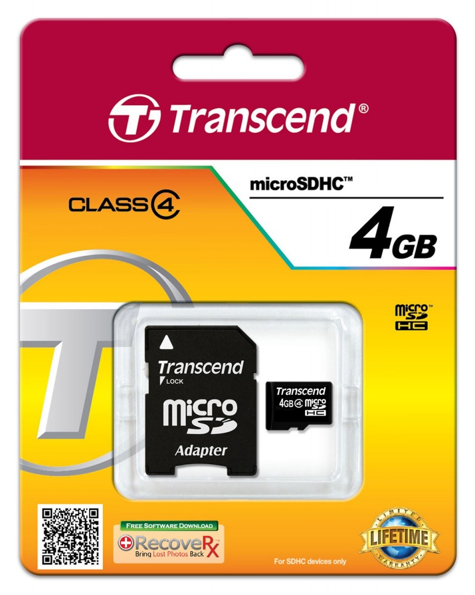 Karta pamięci microSDHC 4GB Class4 19/5 MB/s + adapter