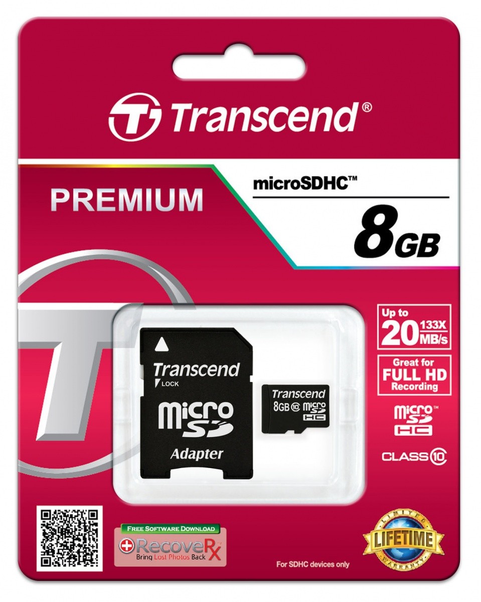 Karta pamięci microSDHC 8GB Class10 20/17 MB/s + adapter