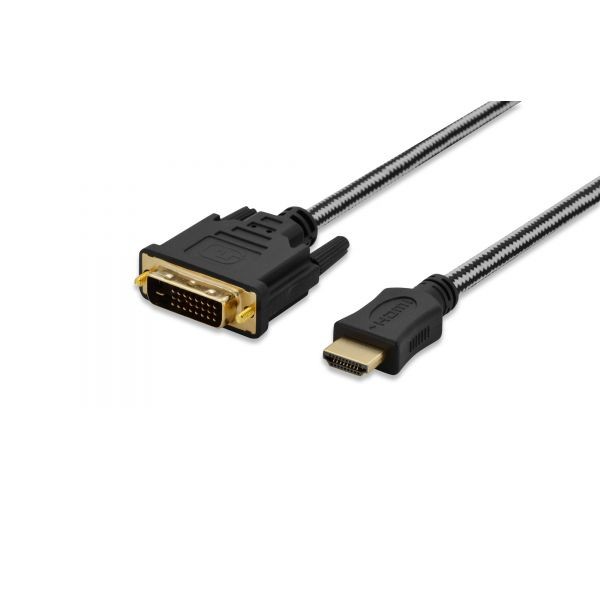 Kabel adapter HDMI HighSpeed 1080p 60Hz FHD Typ HDMI A/DVI-D (24+1) M/M nylon 2m