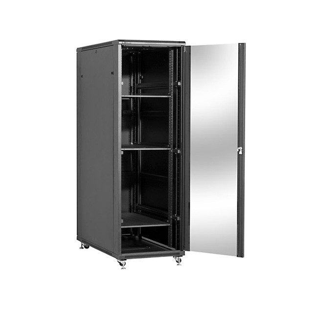 Szafa stojąca rack 19 37U 600x1000mm czarna (drzwi szklane, 4x wentylator, 3x półka, 1x listwa)